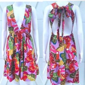House Of Harlow Tropical toucan backless halter dress with bow and pockets!